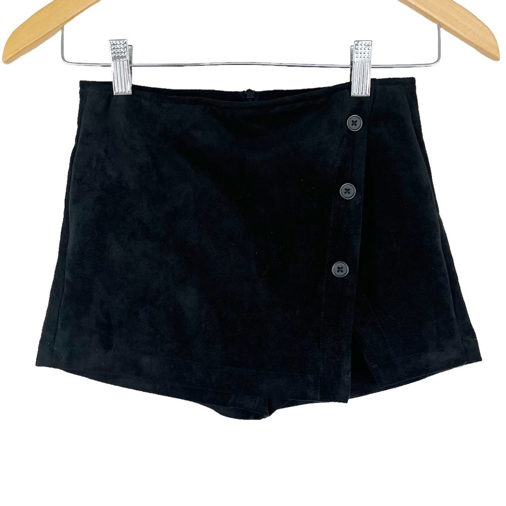 Tractr Black Suede Asymmetrical Button Skort Skirt Size 8